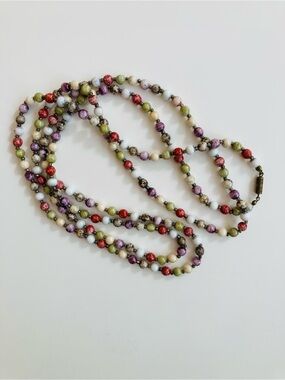 Vintage 54” rope length multicolor glass beaded necklace